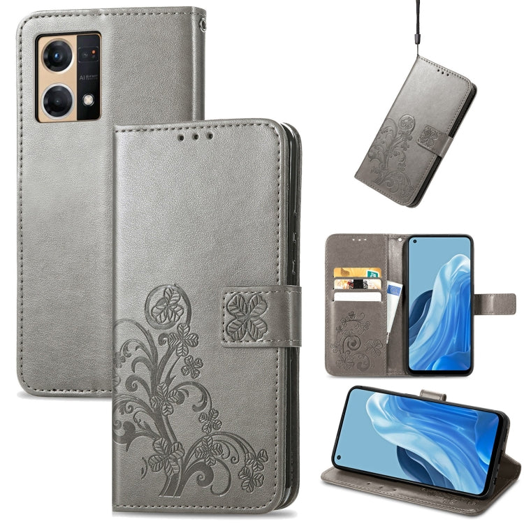Four-leaf Clasp Embossed Buckle Leather Phone Case, For OPPO Reno7 4G