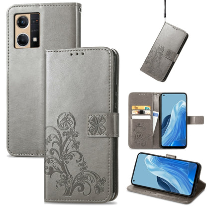 Four-leaf Clasp Embossed Buckle Leather Phone Case, For OPPO Reno7 4G