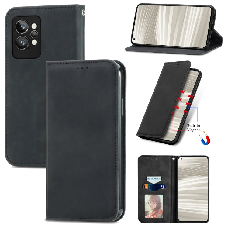 Magnetic leather phone wallet case, black with card slots and stand flap