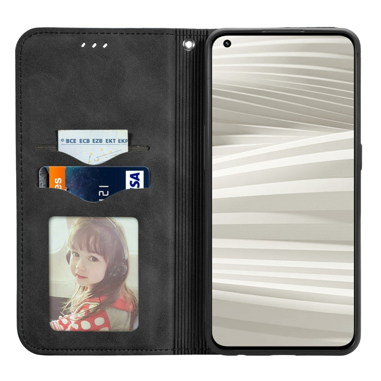 Magnetic leather phone wallet case, black, open front with card holder slots