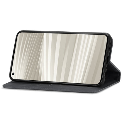 Magnetic leather phone wallet case, gray, kickstand viewing angle with front cover open