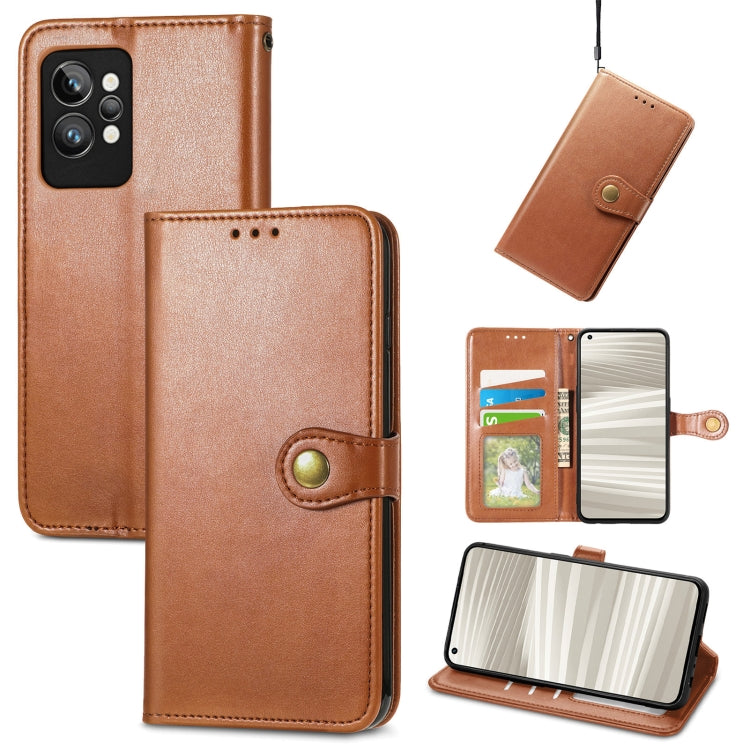 Retro Solid Color Buckle Leather Phone Case, For OPPO Realme GT2 Pro, For vivo Y55 5G