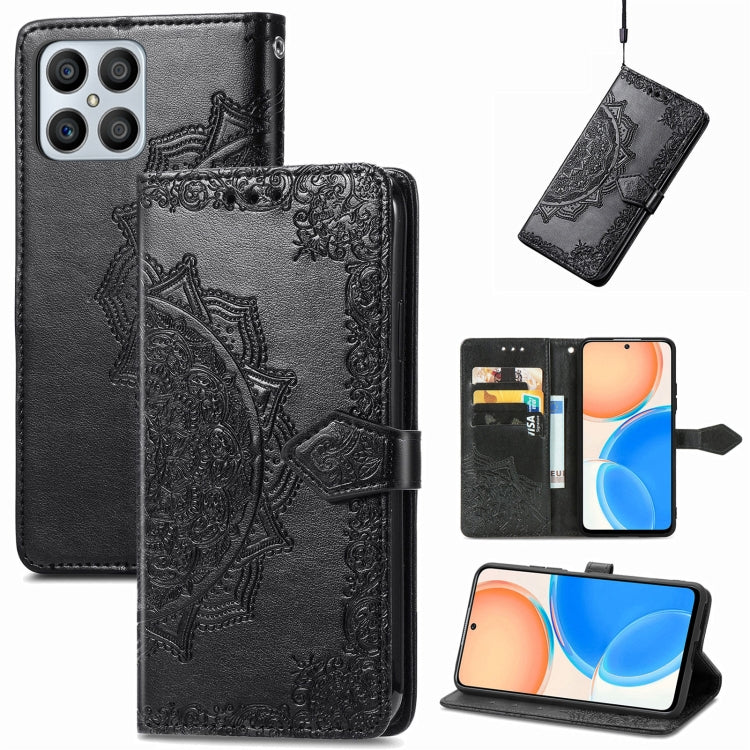 Mandala Flower Embossed Horizontal Flip Leather Phone Case, For Honor X8