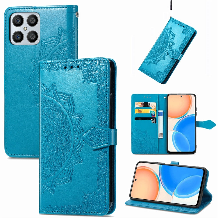 Mandala Flower Embossed Horizontal Flip Leather Phone Case, For Honor X8