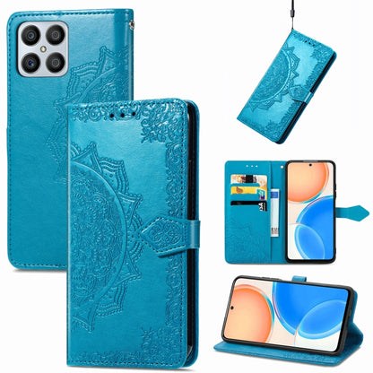 Mandala Flower Embossed Horizontal Flip Leather Phone Case, For Honor X8