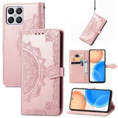 Mandala Flower Embossed Horizontal Flip Leather Phone Case, For Honor X8
