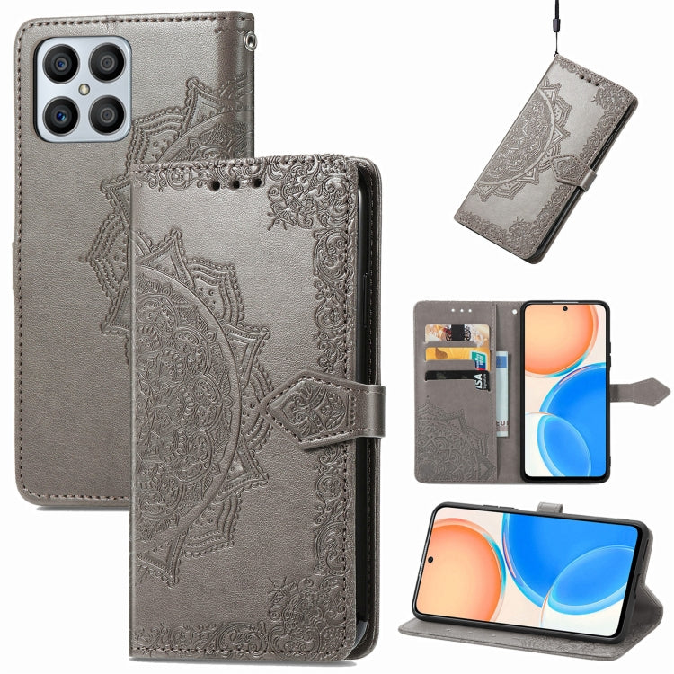 Mandala Flower Embossed Horizontal Flip Leather Phone Case, For Honor X8