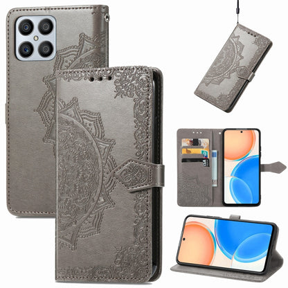 Mandala Flower Embossed Horizontal Flip Leather Phone Case, For Honor X8