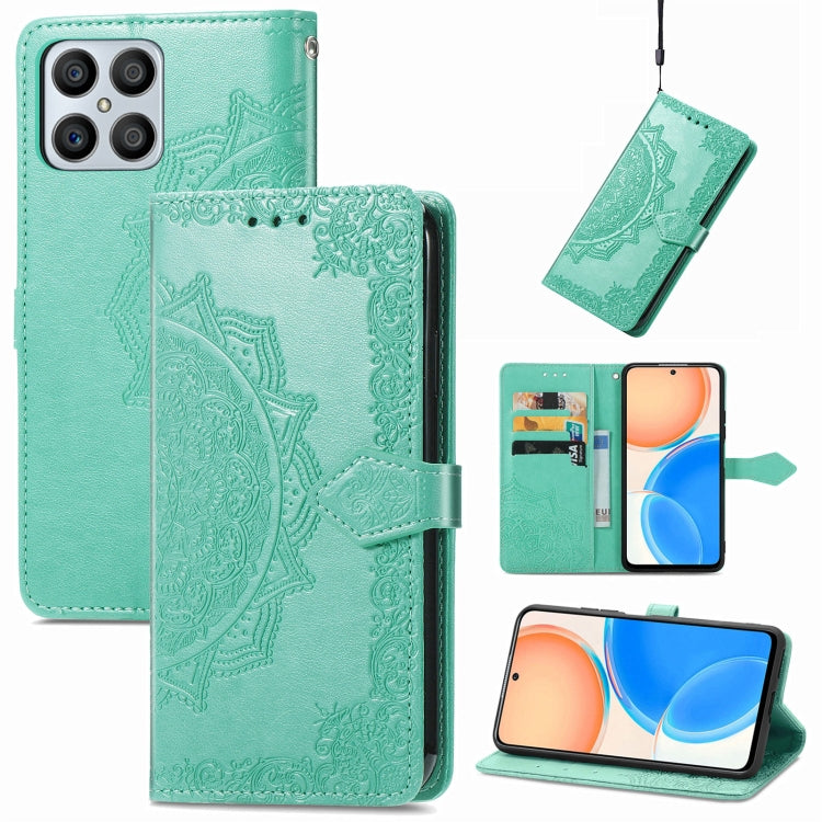 Mandala Flower Embossed Horizontal Flip Leather Phone Case, For Honor X8
