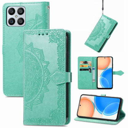 Mandala Flower Embossed Horizontal Flip Leather Phone Case, For Honor X8
