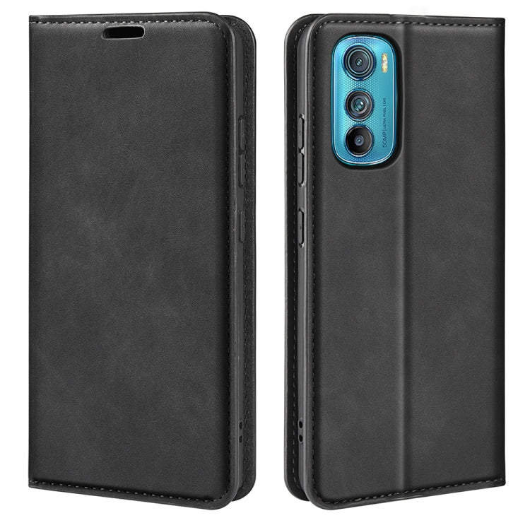 Black leather folio phone case with magnetic closure and camera cutout
