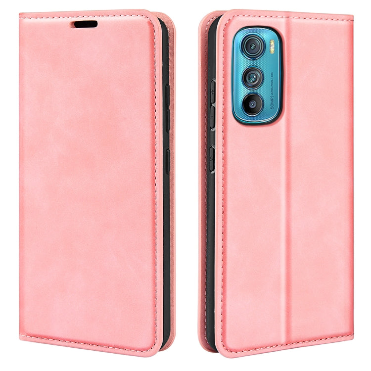 Pink leather folio phone case with magnetic closure and camera cutout
