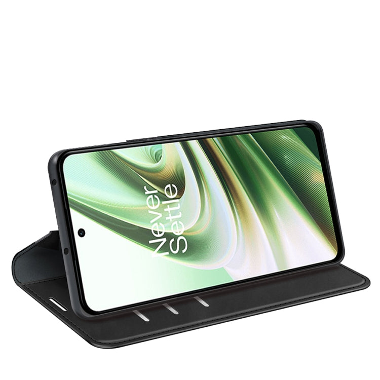 Black leather-style magnetic wallet phone case with kickstand viewing angle for phone screen.