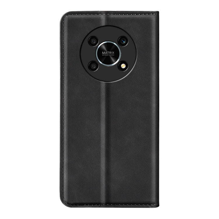 Black leather magnetic phone case with camera cutout on back
