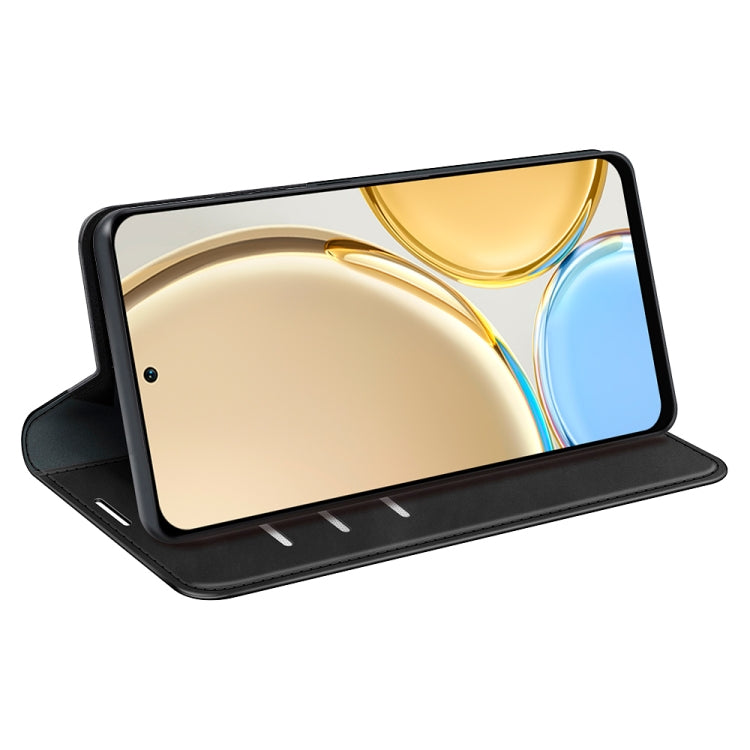 Dark leather magnetic phone case with flip stand for viewing
