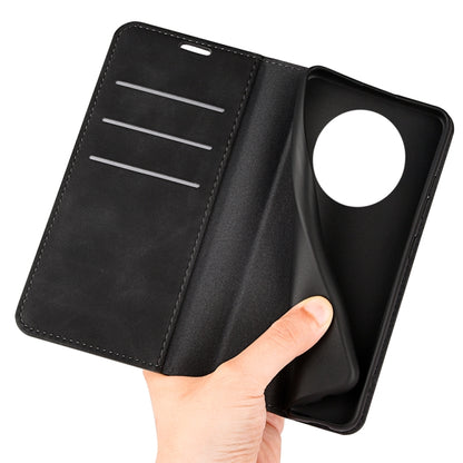 Black leather flip phone case with cardholder panel and hand grip