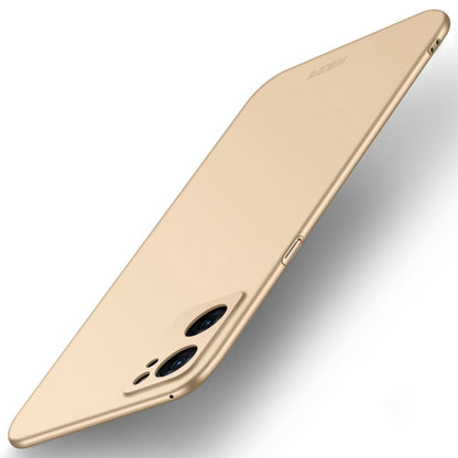 MOFI frosted ultra-thin hard phone case, gold with camera cutouts and charging port opening