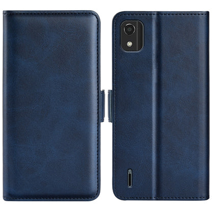 Dark blue horizontal flip leather phone case with magnetic closure and camera cutout