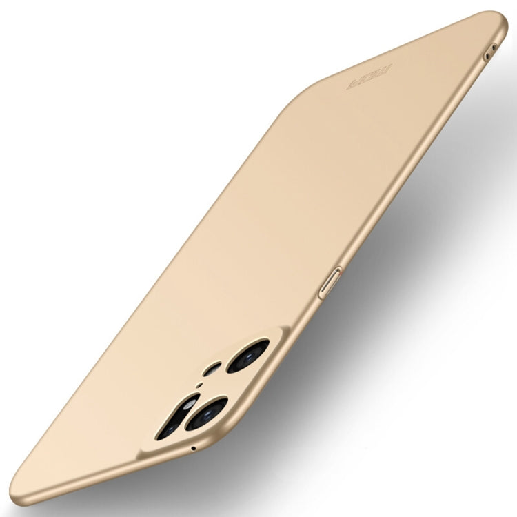 Gold frosted ultra-thin hard phone case with oval camera cutouts and side button openings.