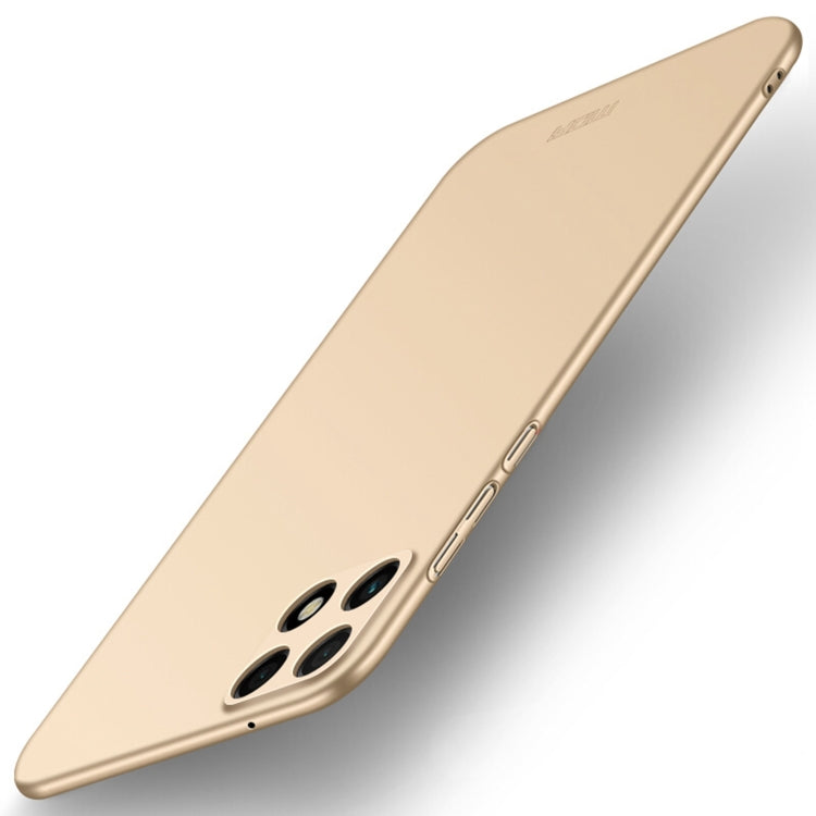 Gold frosted ultra-thin hard phone case with oval camera cutout and speaker/port openings.