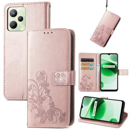Four-leaf Clasp Embossed Buckle Leather Phone Case, For OPPO Realme C35