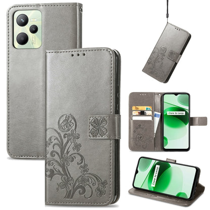 Four-leaf Clasp Embossed Buckle Leather Phone Case, For OPPO Realme C35
