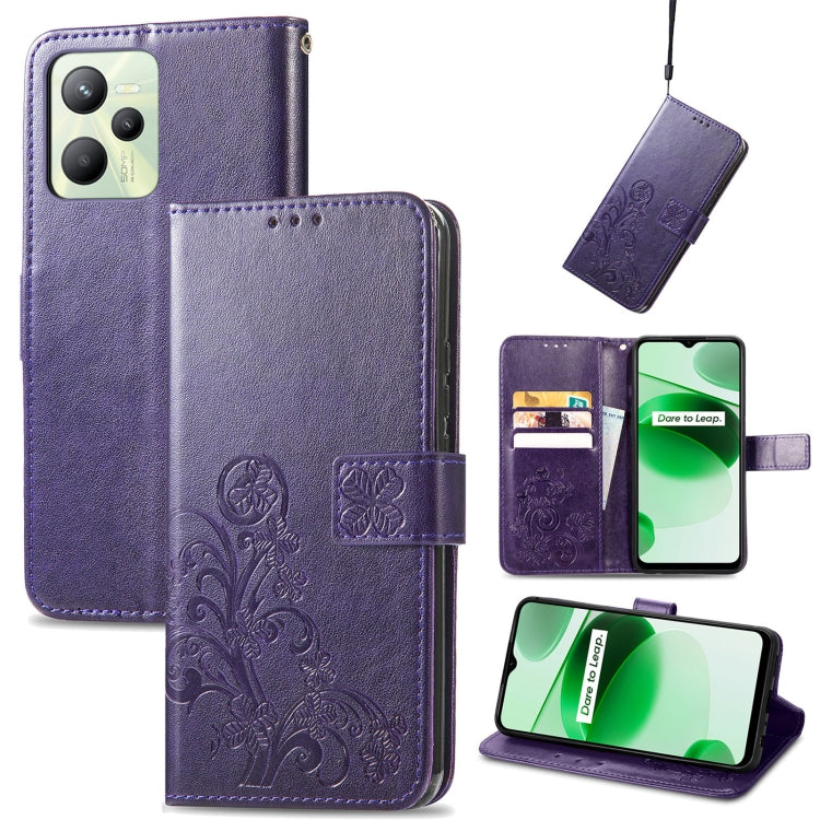Four-leaf Clasp Embossed Buckle Leather Phone Case, For OPPO Realme C35