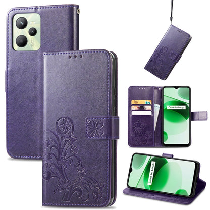 Four-leaf Clasp Embossed Buckle Leather Phone Case, For OPPO Realme C35