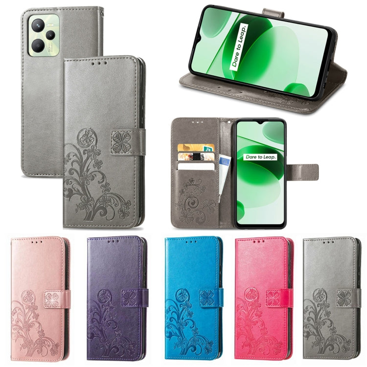Four-leaf Clasp Embossed Buckle Leather Phone Case, For OPPO Realme C35