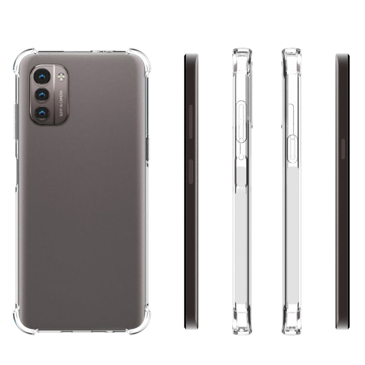 Clear TPU phone case for Nokia G21/G11 with shockproof bumper edges and covered sides