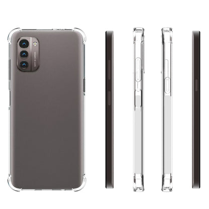 Clear TPU phone case for Nokia G21/G11 with shockproof bumper edges and covered sides