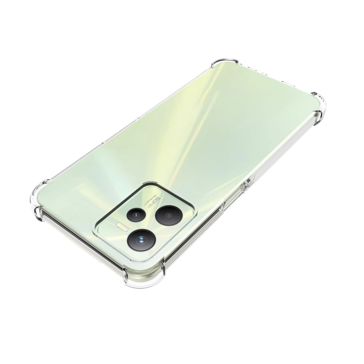 Clear TPU phone case with camera opening and shockproof bumper, angled view