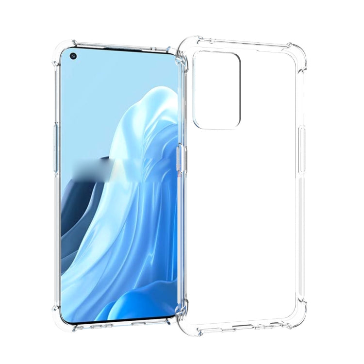 Transparent TPU phone case with raised corners and camera cutouts for OPPO Reno7