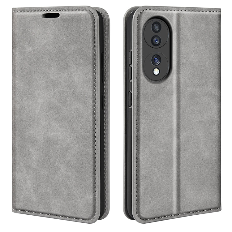 Grey leather-style magnetic phone case for Honor 70 with side access cutouts