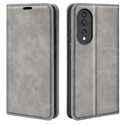 Grey leather-style magnetic phone case for Honor 70 with side access cutouts