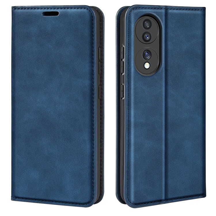 Dark blue leather-style magnetic phone case for Honor 70 with camera cutout