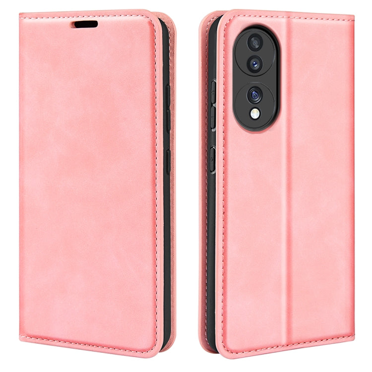 Pink leather-style magnetic phone case for Honor 70 with side buttons cutouts