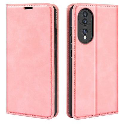 Pink leather-style magnetic phone case for Honor 70 with side buttons cutouts