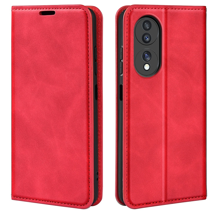 Red leather-style magnetic phone case for Honor 70 with camera cutout