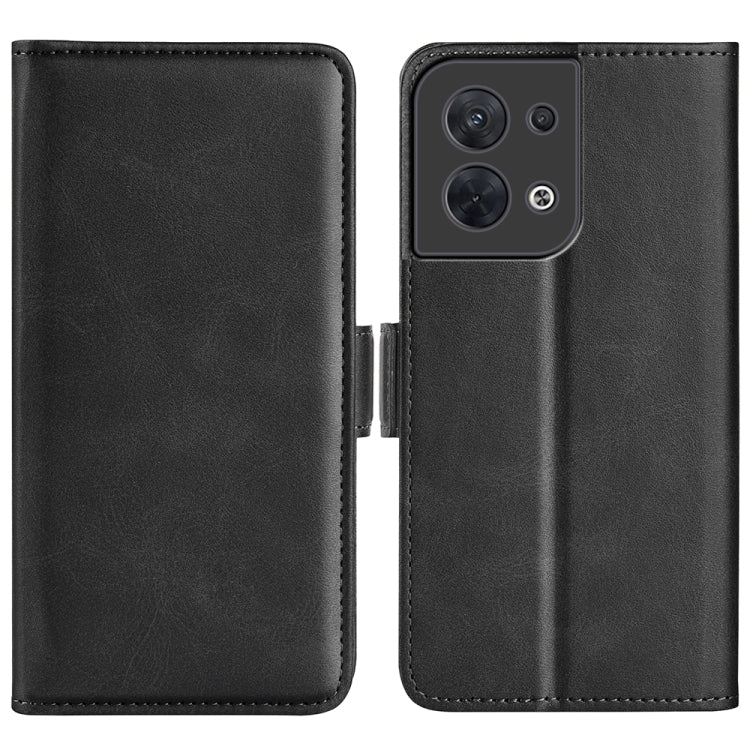 Black leather flip phone case with magnetic buckle, dual cover and camera cutout