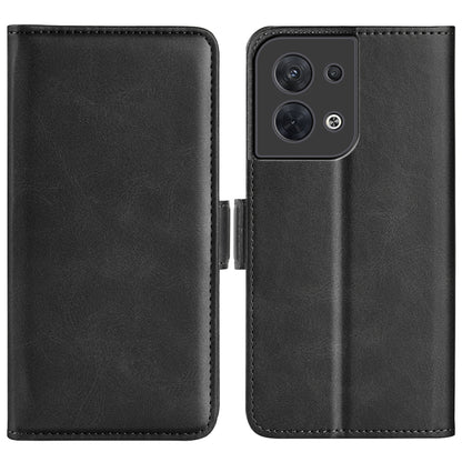 Black leather flip phone case with magnetic buckle, dual cover and camera cutout