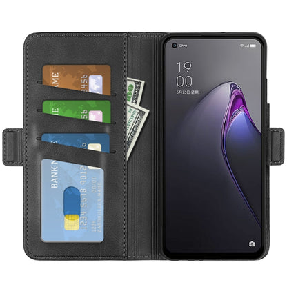 Black leather flip phone case with magnetic buckle, multiple card slots and phone holder