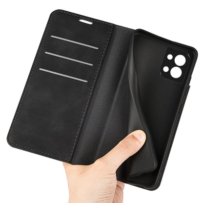 Black leather flip phone case opened with card holder slots