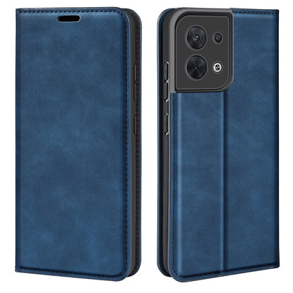 Dark blue leather magnetic suction flip phone case with stitched trim