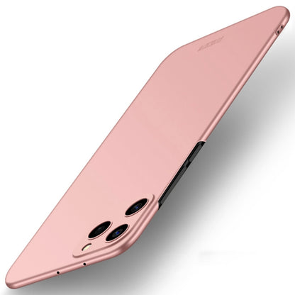 MOFI frosted ultra-thin hard phone case, rose pink with triple-lens cutout and button openings