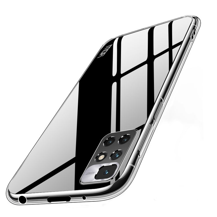 Clear TPU phone case with raised edge and cutouts, shown at an angle.