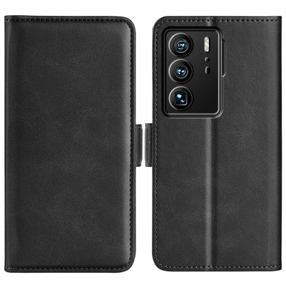 Black leather phone wallet case with magnetic side buckle and card slots for ZTE Axon 40 Ultra
