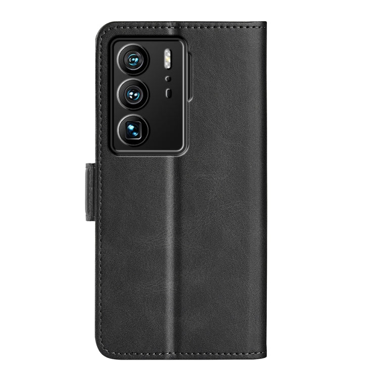 Black leather flip phone case with magnetic side buckle, camera cutout, for ZTE Axon 40 Ultra