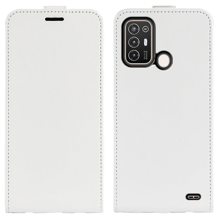 Vertical flip leather phone case for ZTE Blade A52, white front and back views.