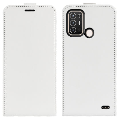 Vertical flip leather phone case for ZTE Blade A52, white front and back views.
